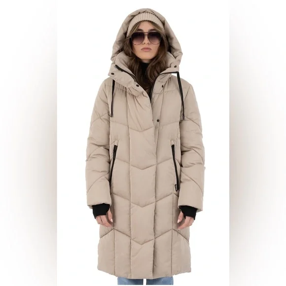 NWT L Nine West Duvet Puffer Coat Tan - Picture 2 of 16